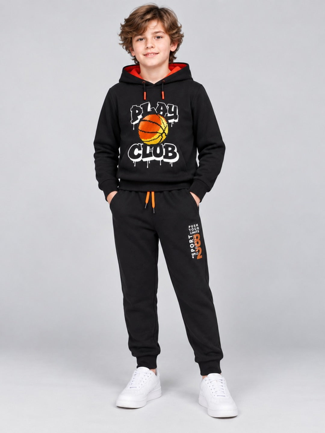 Boys Premium Soft Cotton Printed Hooded Sweatshirt and Jogger Set