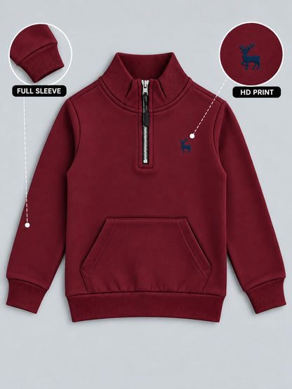 Boys Premium Soft Cotton Full Sleeve Half Zipper Hi-Neck Sweatshirt