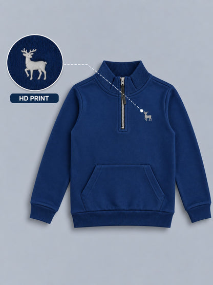 Boys Premium Soft Cotton Full Sleeve Half Zipper Hi-Neck Sweatshirt