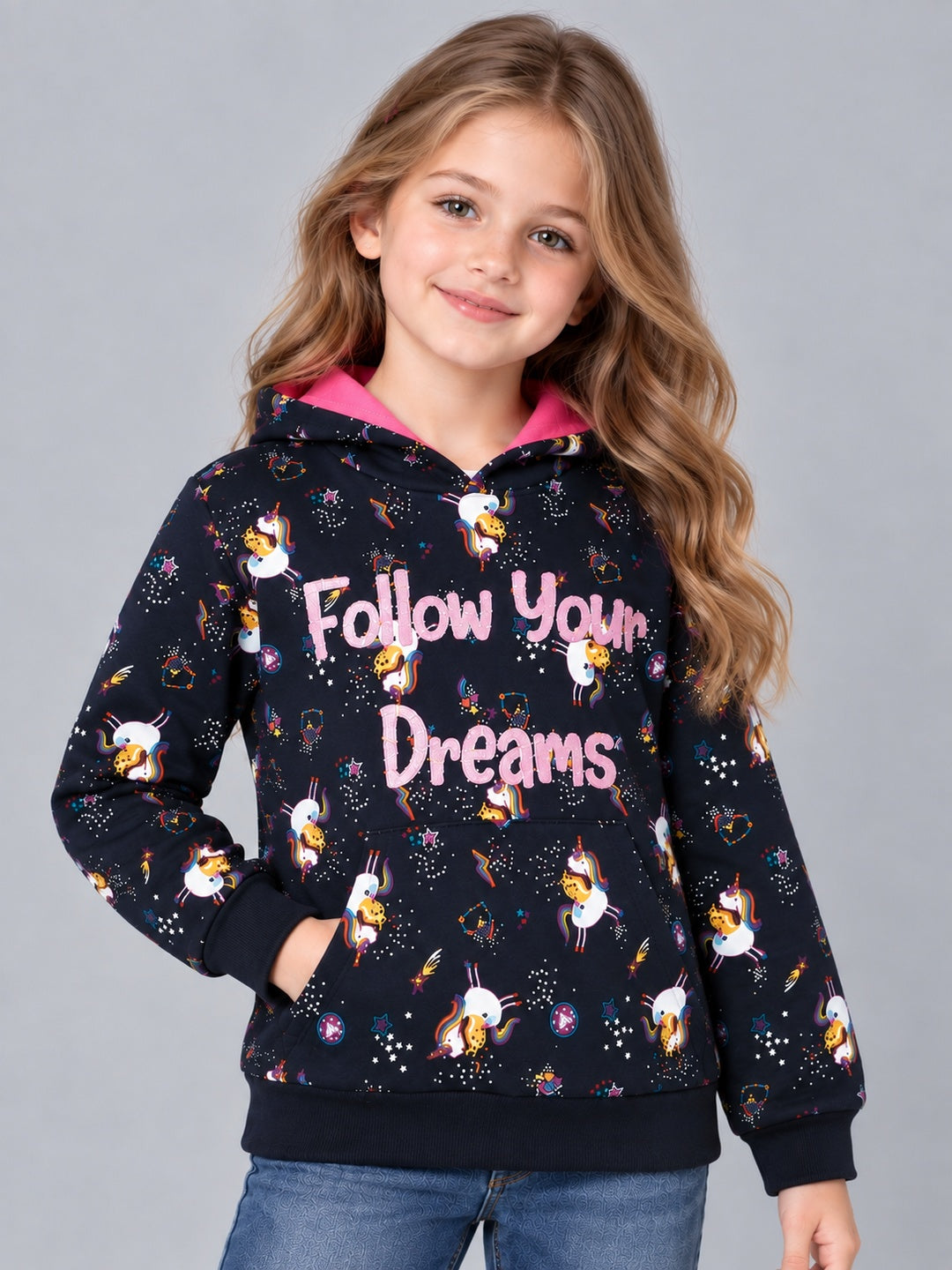 Girls Premium Soft cotton full sleeve Printed Hooded Sweatshirt