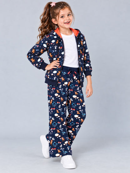 Girls Premium Soft cotton Full Zipper Printed Hooded Sweatshirt