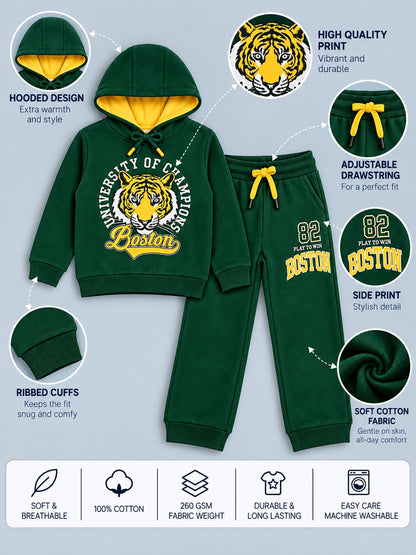 Boys Premium Soft Cotton Printed Hooded Sweatshirt and Jogger Set
