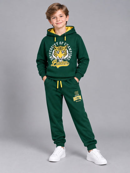 Boys Premium Soft Cotton Printed Hooded Sweatshirt and Jogger Set