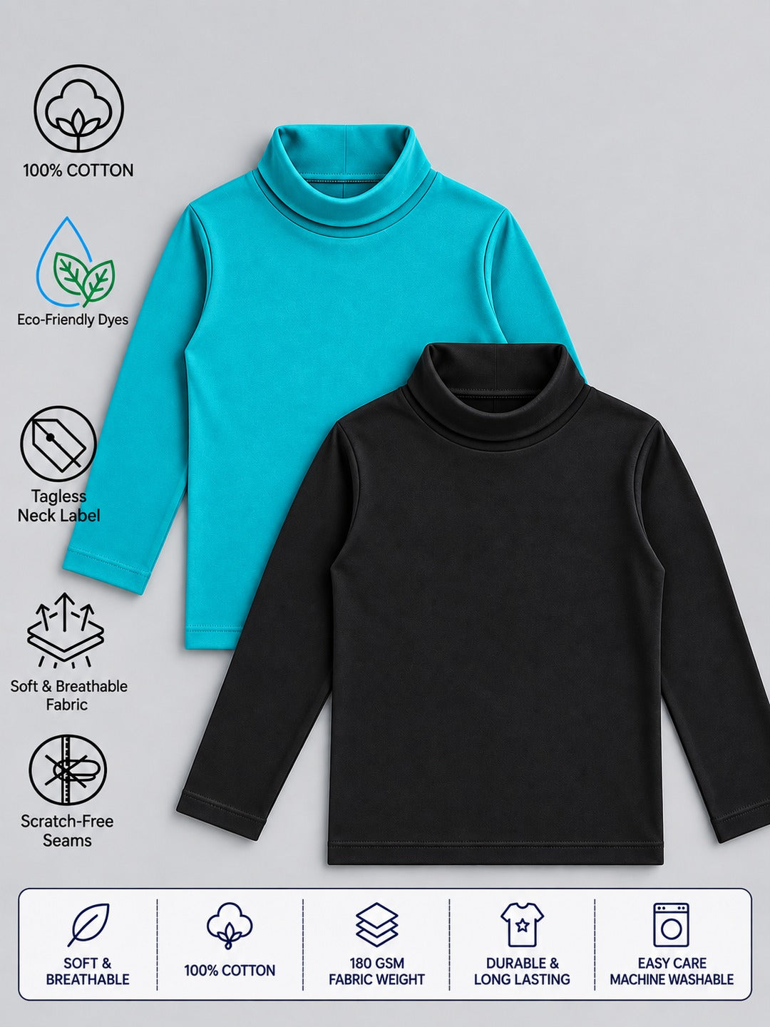 Boys Premium Soft cotton full sleeve high neck T-shirts pack of 2 set