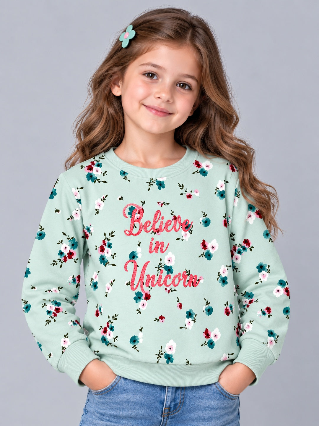 Girls Premium Soft Cotton Full Sleeve Printed Round Neck Sweatshirt