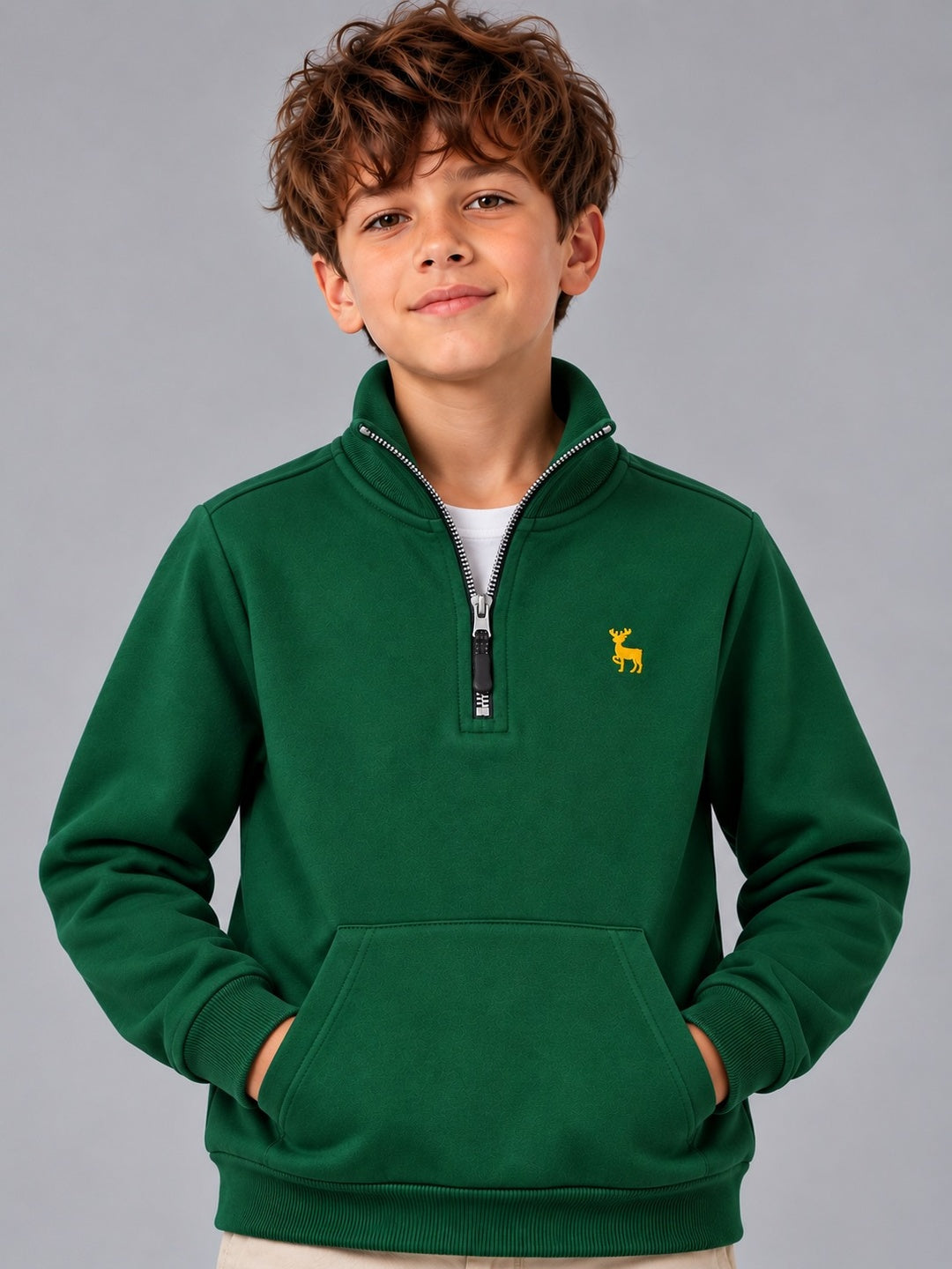 Boys Premium Soft Cotton Full Sleeve Half Zipper Hi-Neck Sweatshirt