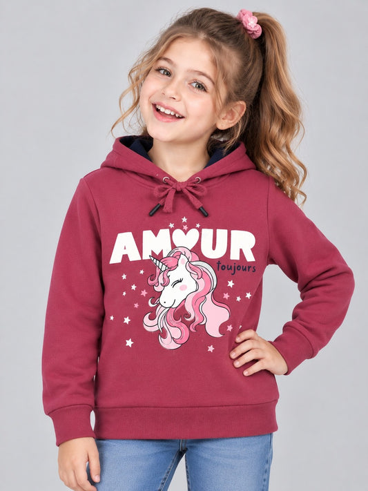 Girls Premium Soft Cotton Full Sleeve Printed Hooded Sweatshirt
