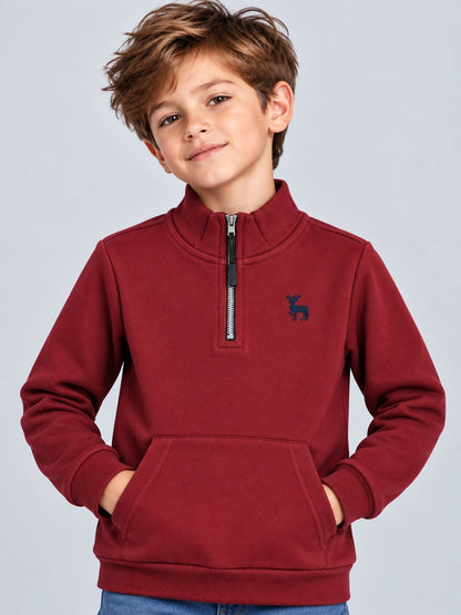 Boys Premium Soft Cotton Full Sleeve Half Zipper Hi-Neck Sweatshirt