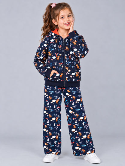 Girls Premium Soft cotton Full Zipper Printed Hooded Sweatshirt