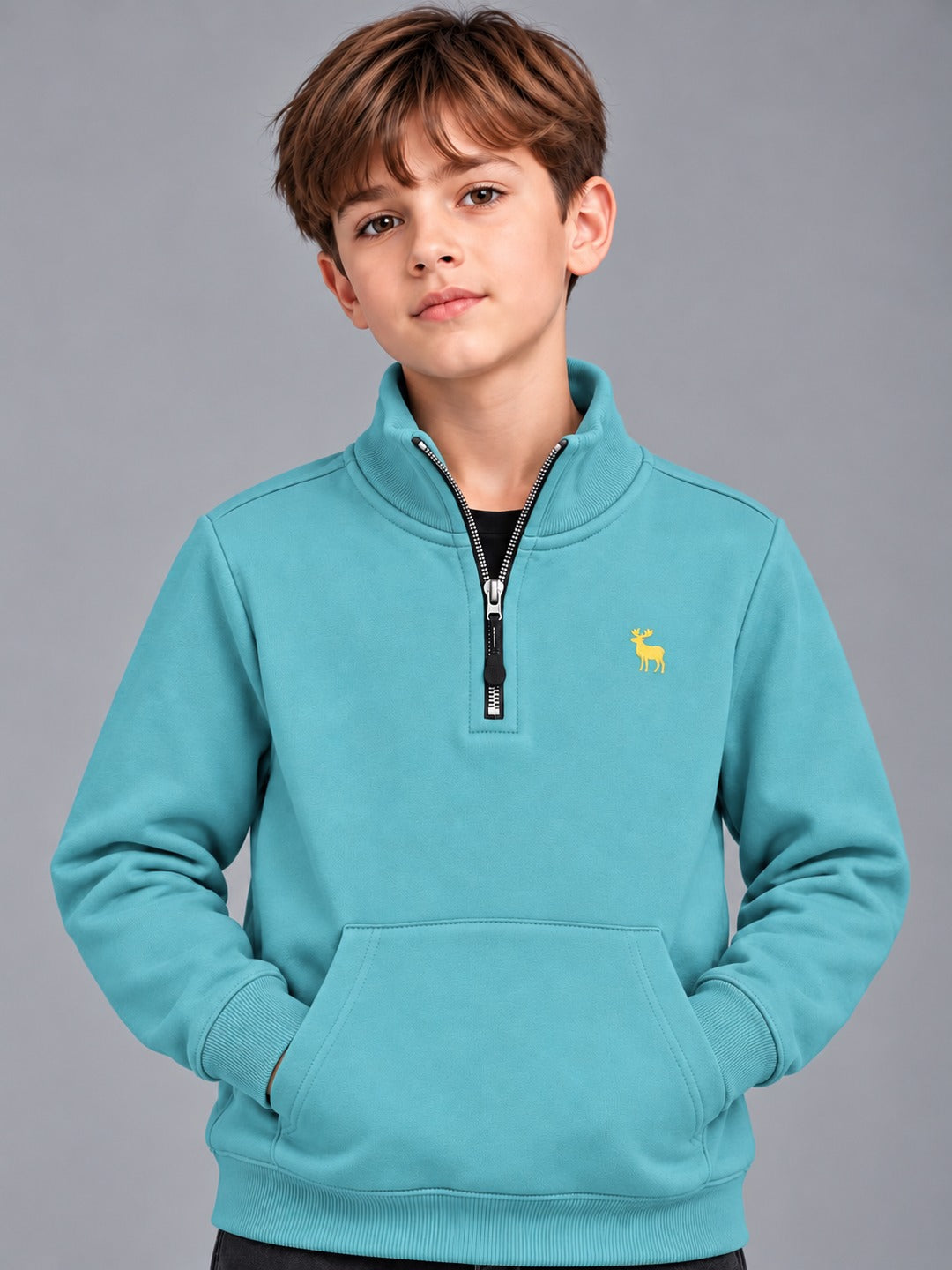 Boys Premium Soft Cotton Full Sleeve Half Zipper Hi-Neck Sweatshirt