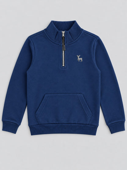 Boys Premium Soft Cotton Printed Half Zipper Hi-Neck Sweatshirt and Jogger Set