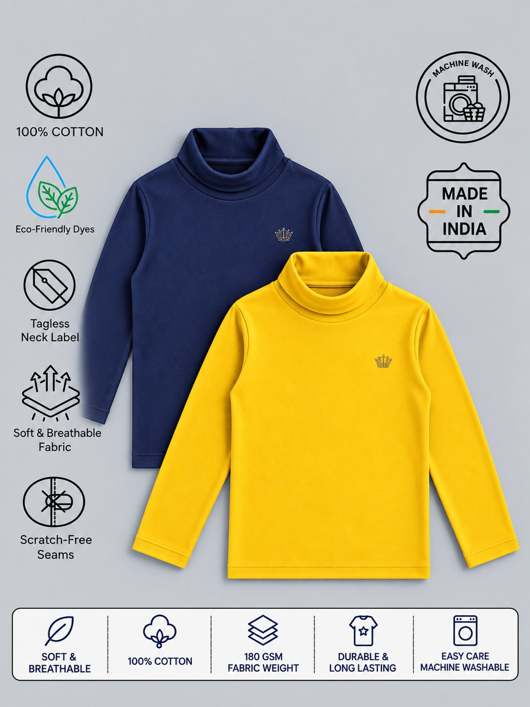 Boys Premium Soft cotton full sleeve high neck T-shirts pack of 2 set